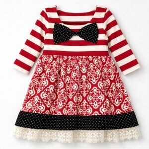 Counting Daisies Red white black multi pattern dress with lace New size 4